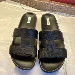 Haven Well Within Black Leather H Slides 9 NIB
